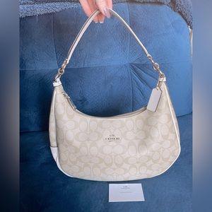 Coach White Leather Signature Hobo Purse
